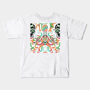 the squid kraken in skeleton pattern arts Kids T-Shirt